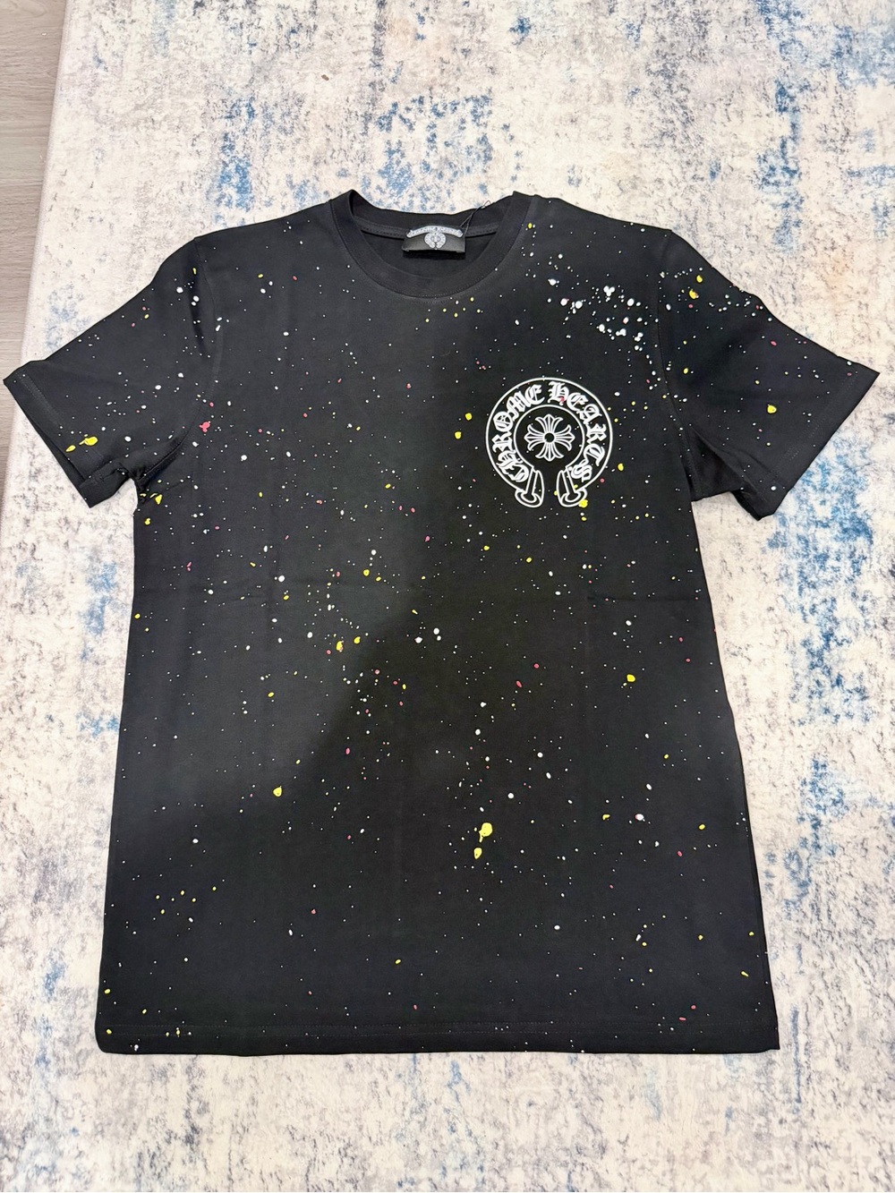 Black Chrome Graphic Paint-Splatter Crewneck T-Shirt